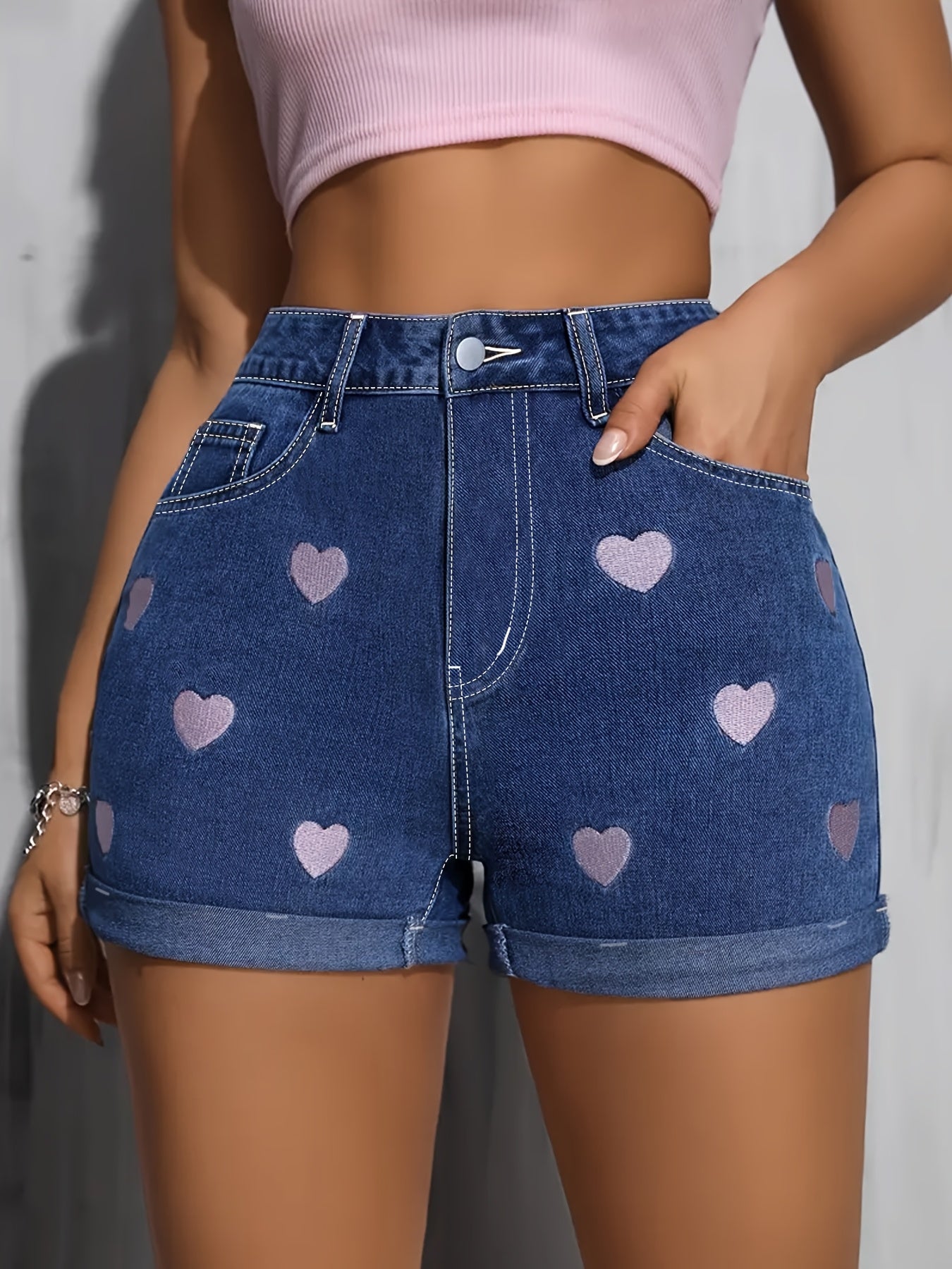 [High Waisted] Denim Shorts | High Waisted | Embroidered | Comfortable | Summer