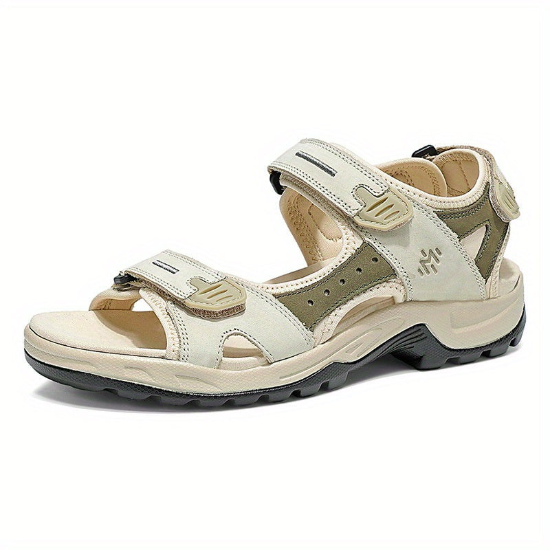Solid-Colored Top-Grain Cowhide Men'S Sandals, Comfortable And Breathable for Beach Leisure Days, Suitable for Outdoor Activities in Spring And Summer