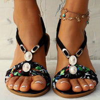 Chic Womens Ethnic Style Braided Sandals - Fashionable Slip-On Design for Outdoor Comfort - Handcrafted Flat Sandals with Cushioned Ease
