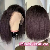 Kinky Straight Short Bob Wig 10-16 - HD Transparent 13x4 Lace Frontal, Glueless Swiss Lace - Pre-Plucked, High Density Natural Hair for Women