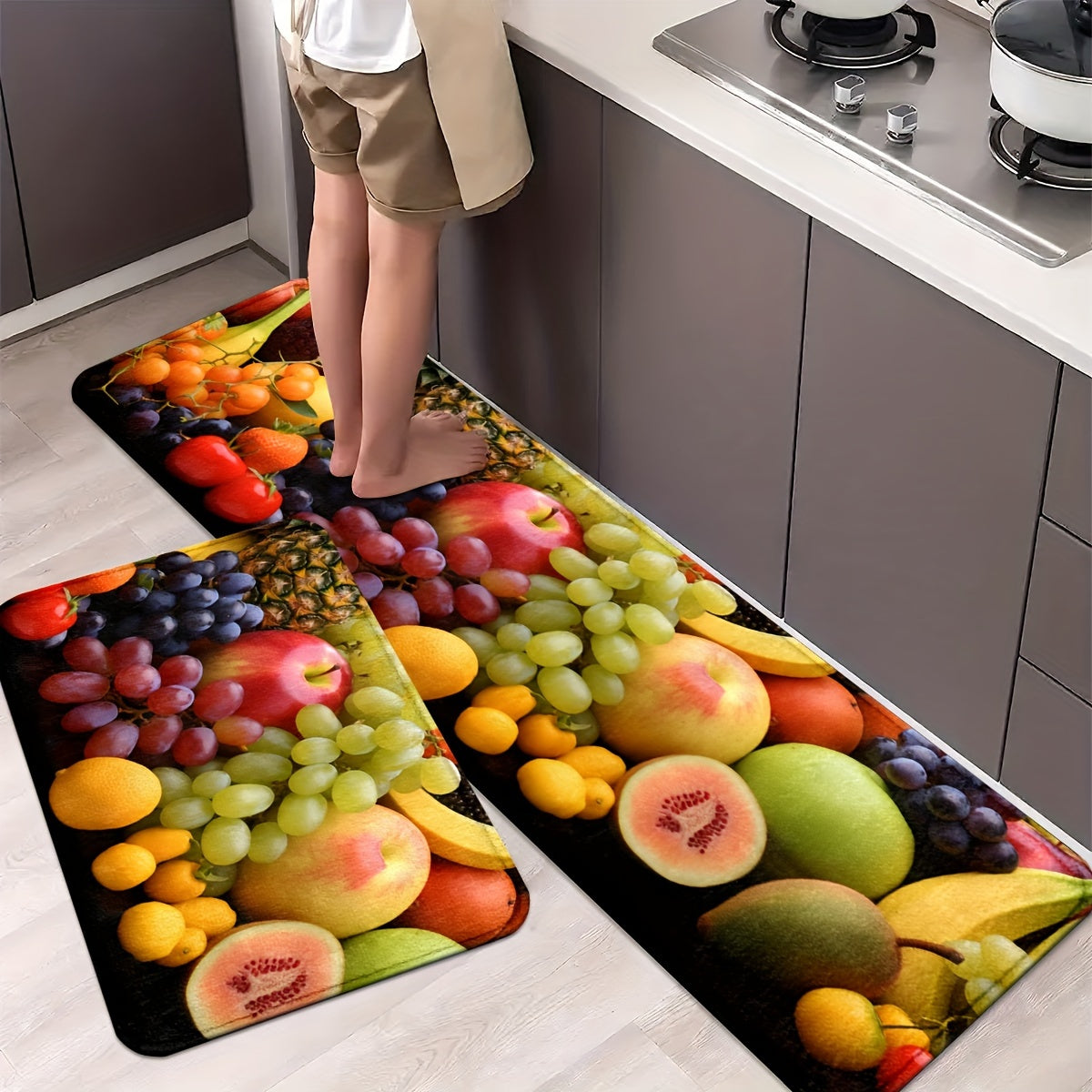 1pc/2pcs, Fruits Kitchen Mats, 0.47inch Thickness Non-Slip And Durable Bathroom Pads, Comfortable Standing Runner Rugs, Carpets For Kitchen, Home, Office, Sink, Laundry Room, Bathroom, Spring Decor