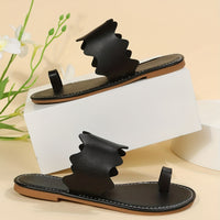 Women's Flat Slide Sandals, Black Open Toe Non Slip Toe Loop Shoes, Casual Outdoor Beach Slides