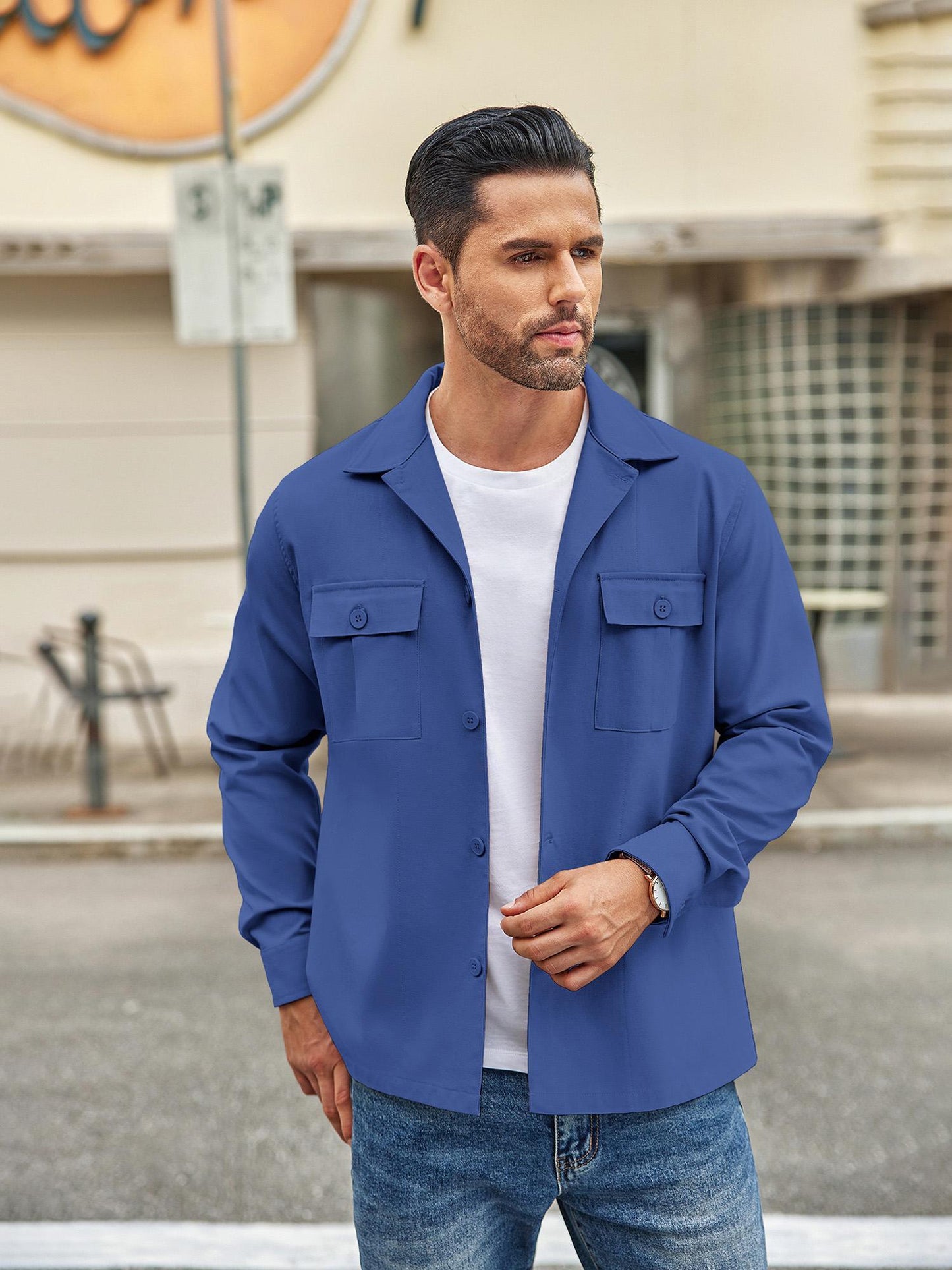 Men's Casual Shirt Jacket Linen Shacket Lightweight Work Coat Button Down Overshirt