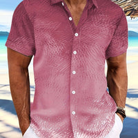 Men's Vibrant Pink to Purple Gradient Short Sleeve Shirt - Lightweight Polyester, Button-Up with Chest Pocket, Ideal for Summer Beach Parties & Casual Wear, Beach Wear