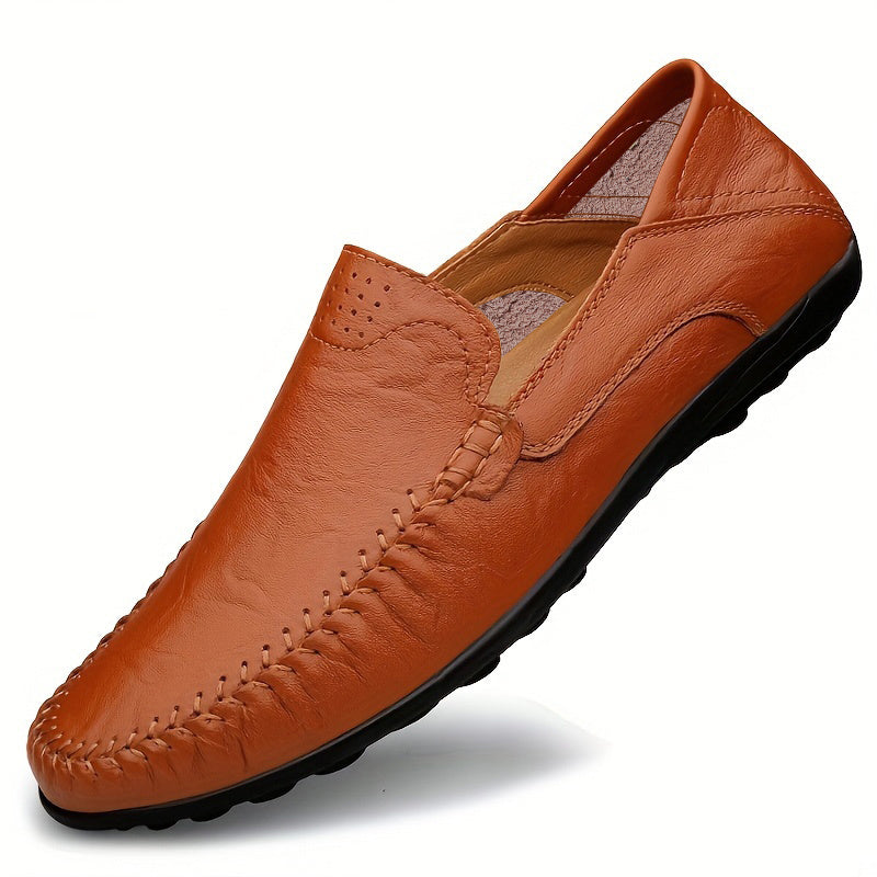 [CLOHOO, Leather Business Shoes] CLOHOO Men's Slip-On Business Casual Shoes | Breathable Second-Layer Leather Upper, Comfortable PU Lining & Rubber Sole, All-Season Versatile for Office, Travel & Vacation - Black, Refined App