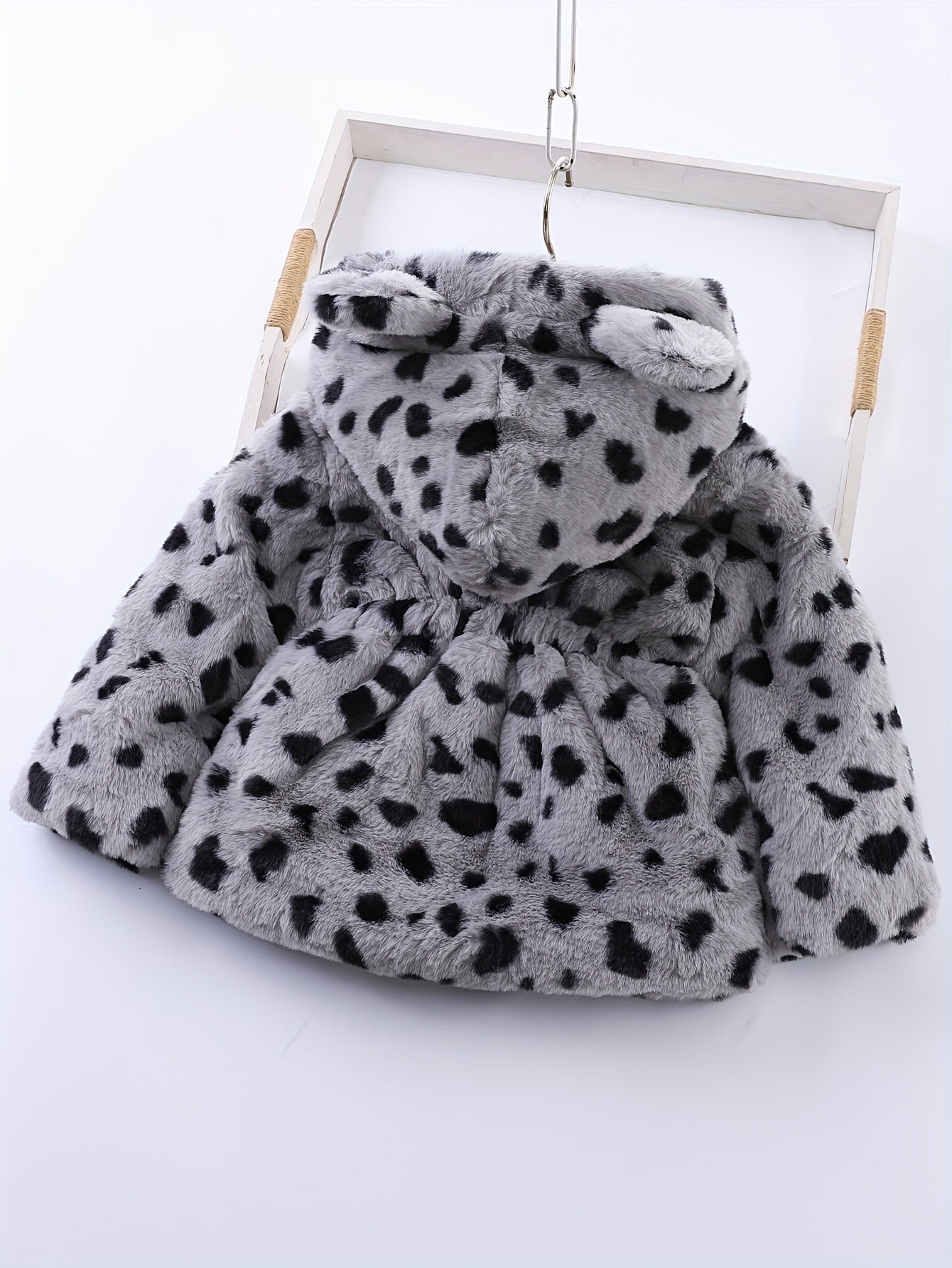 Winter Girl's Fleece Leopard Print Coat, Casual Hooded Jacket For Kids