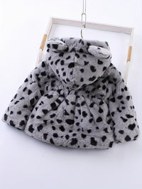 Winter Girl's Fleece Leopard Print Coat, Casual Hooded Jacket For Kids