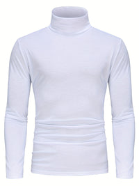 Long-Sleeved Multicolor Turtleneck Shirt for Men - Soft Medium Stretch Polyester Fabric, Regular Fit, High Neck Collar, Machine Washable, Perfect for Spring and Fall Seasons