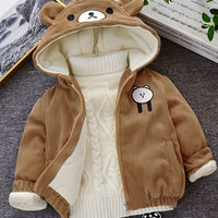 New Children's Warm Winter Thick Coat Cute Bear Shape Baby Corduroy Hooded Zip UpJacket