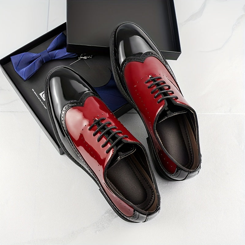 Men's Trendy Color Bock Wingtip Oxford Shoes, Comfy Non Slip Durable Lace Up Elegant Formal Shoes, Men's Footwear