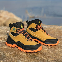 Men's High Top Color Block Steel Toe & Puncture Proof Work Boots, Comfy Non Slip Durable Rubber Sole Lace Up Shoes, Men's Footwear