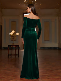 Stunning Off-Shoulder Ruched Bodycon Dress - Elegant Long Sleeve Party Dresses for Women - Split Thigh, Flattering Fit, and Chic Design for Banquet and Special Occasions