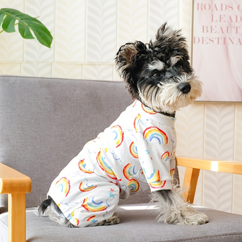 1pc Cozy Rainbow Print Pet Pajama Suit - Soft, Warm, and Comfortable Dog and Cat Clothes for a Peaceful Night's Sleep with Adorable Design and Easy Care