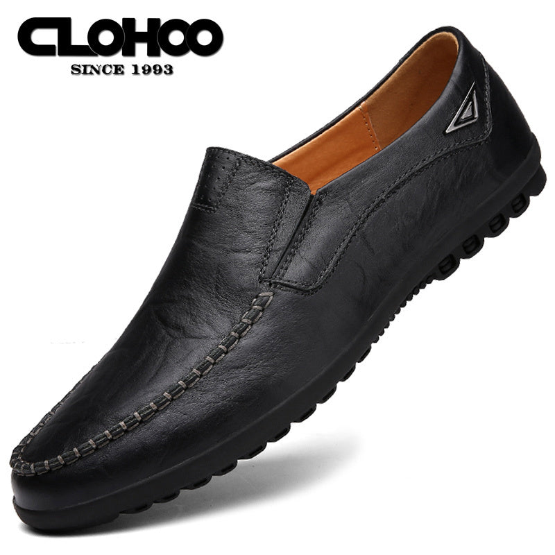 [Comfortable Loafers] CLOHOO Men's Genuine Faux Leather Slip-On Loafers | Non-Slip Comfortable Casual Shoes with Round Toe, Black, Rubber Sole, Faux Cover Lining - All Seasons Durable Footwear, Sleek Loafer Design