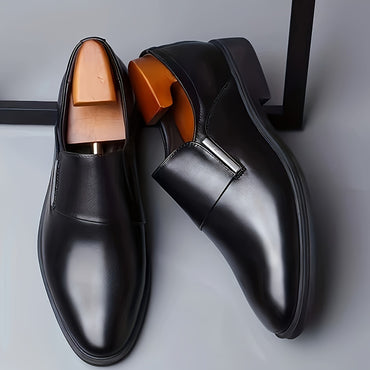 Plus Size Men's Solid Colour Slip On Business Style Dress Shoes, Comfy Non Slip Rubber Sole Durable Formal Shoes, Men's Footwear