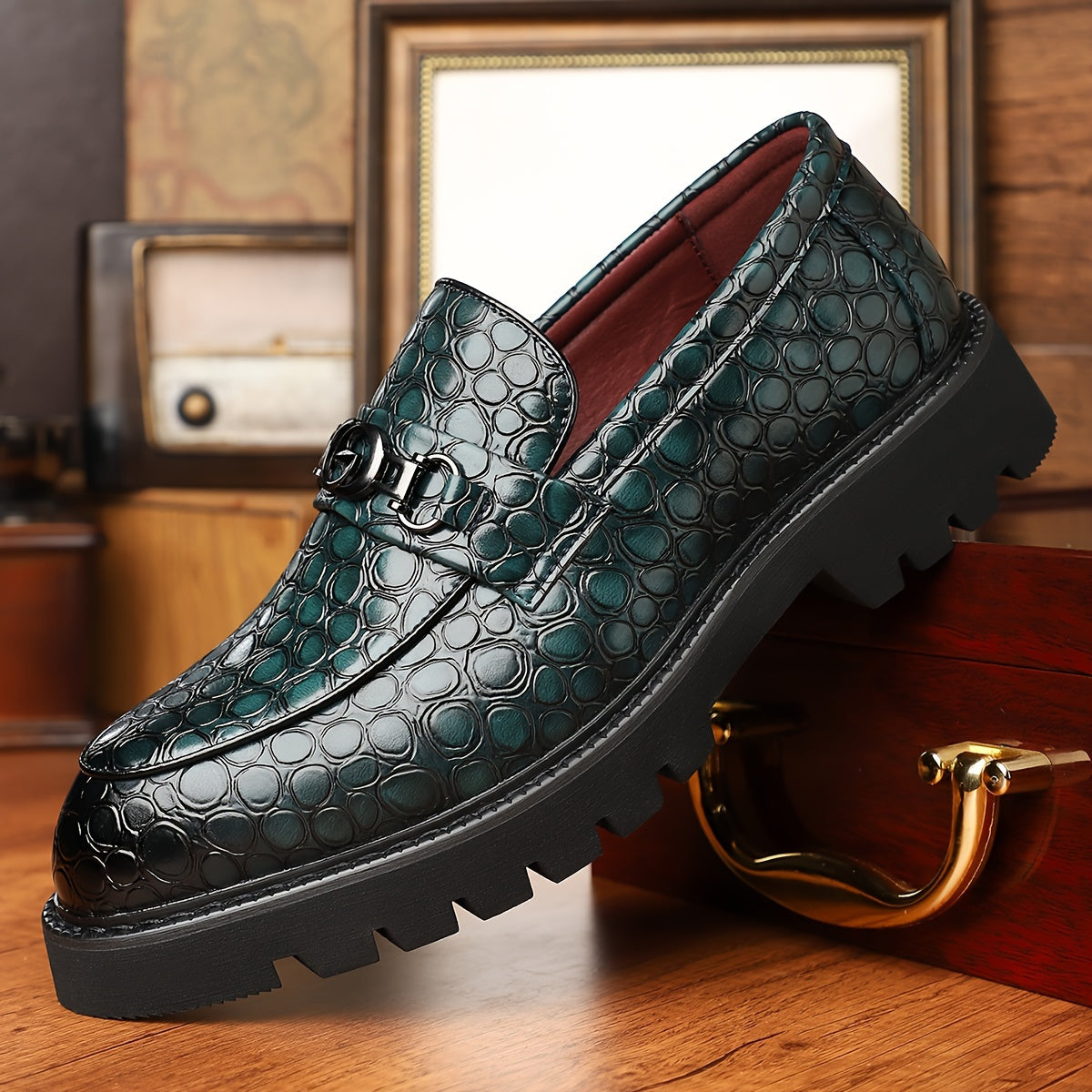 Plus Size Men's Trendy Slip On Chunky Loafer Shoes, Comfy Non Slip Durable Rubber Sole Casual Walking Shoes, Men's Footwear