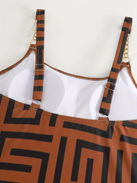 Chic Geometric One Piece Swimsuit with Gole Chain Accent - Adjustable Straps, Stretchy Fit for Comfort - Womens Stylish Bathing Suit Collection
