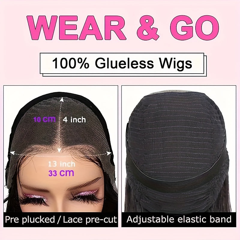 180% Density Glueless Bob Wig - Seamless Body Wave Human Hair with Pre-Plucked Lace Front & Pre-Cut 13x4 Closure - Effortless Wear for Beginners - Natural, Easy-On Style for Women