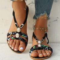 Chic Womens Ethnic Style Braided Sandals - Fashionable Slip-On Design for Outdoor Comfort - Handcrafted Flat Sandals with Cushioned Ease