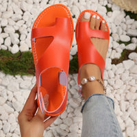 Stylish Comfort: Breathable Faux Leather Flat Sandals with Secure Toe-Strap, Hook Closure