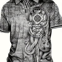 Men's Casual Shirt with Unique Octopus Print - Breathable Polyester, Perfect for Golf & Outdoor Activities
