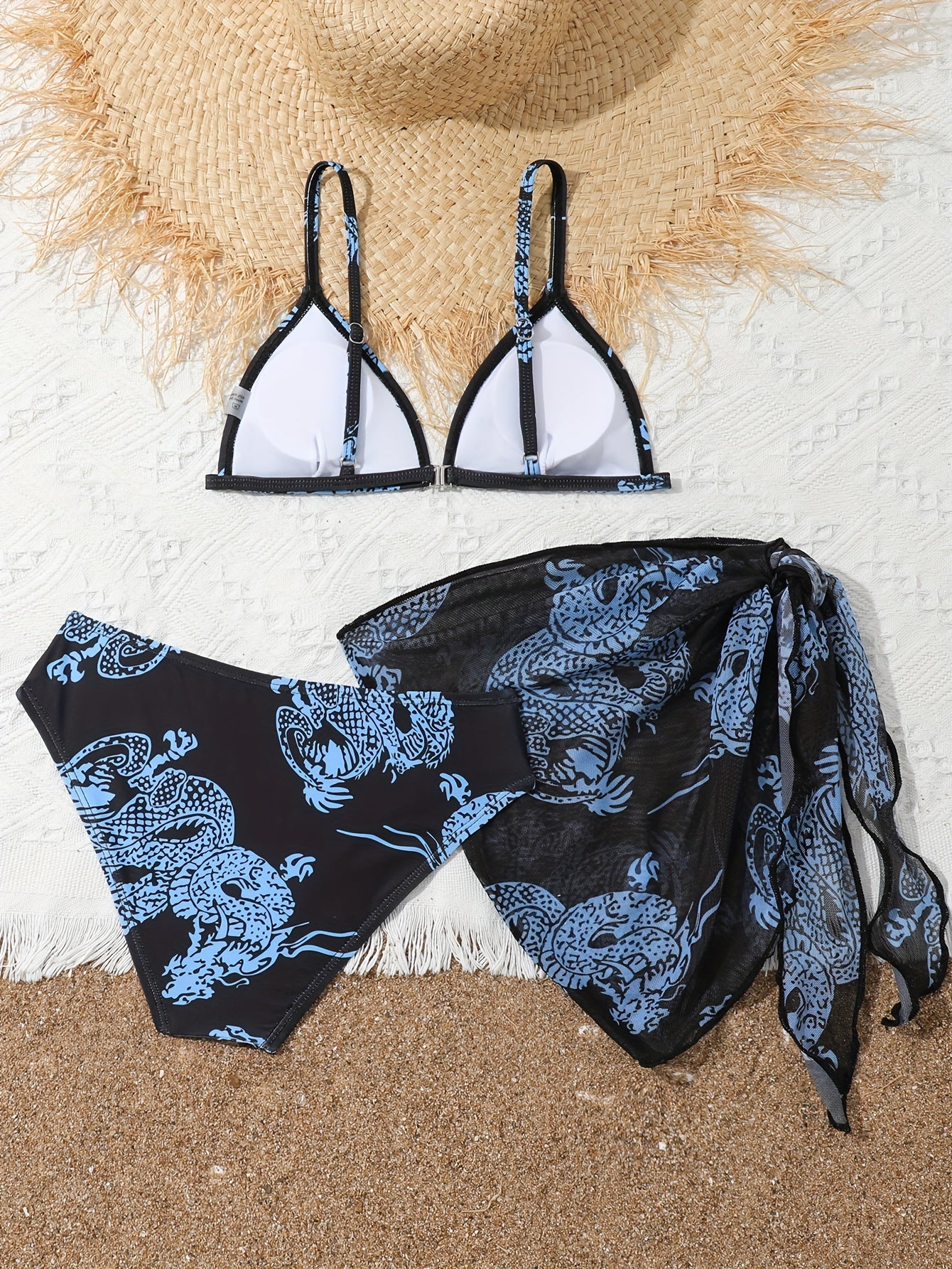 Trendy & Elegant Girls 3pcs Bikini Swimwear Set Comfy Bathing Suit Summer Clothes Beach