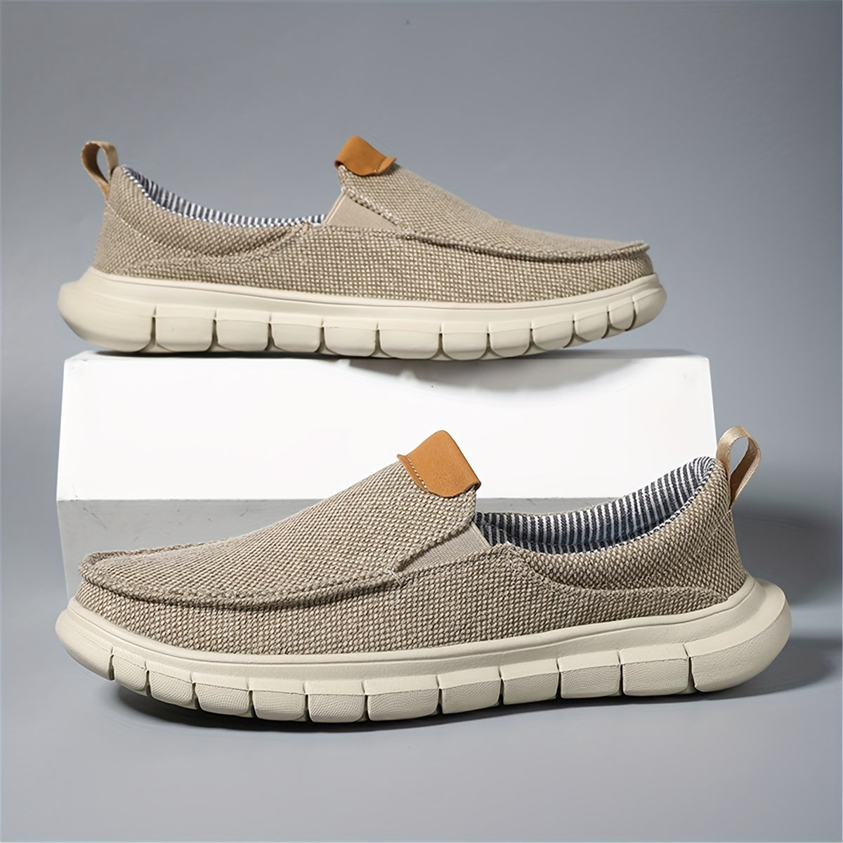 Men's Solid Color Breathable Slip On Canvas Shoes, Comfy Non Slip EVA Sole Durable Walking Shoes, Men's Footwear