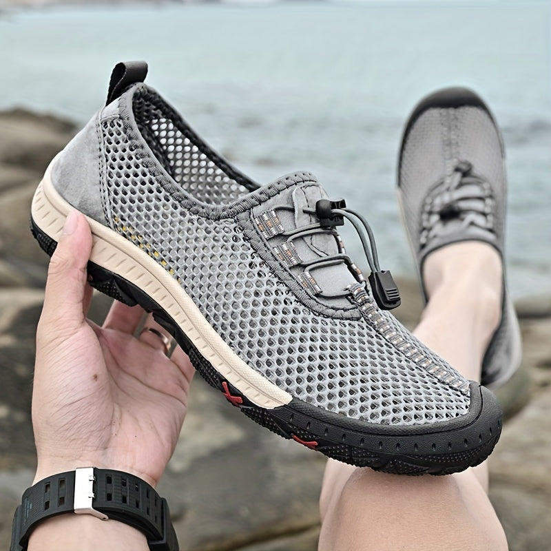 [Breathable Men's Sandals] Comfy Breathable Men's Sandals - Solid Color Slip On Adjustable Buckle Shoes - Non Slip Rubber Sole Durable Beach Water Shoes for Summer