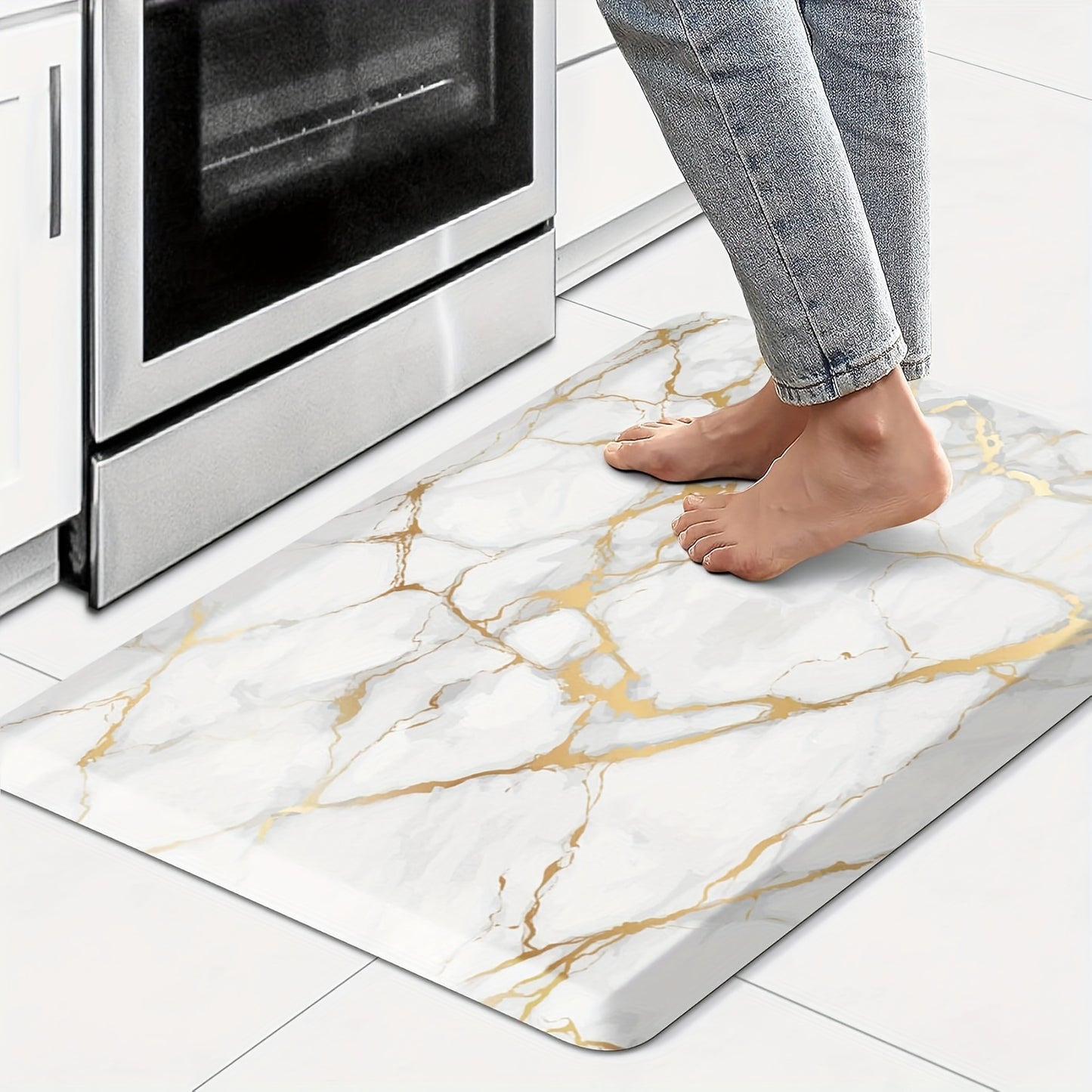 Kitchen Mat, 1/2 Inch Thick Anti Fatigue Kitchen Rugs and Mats Cushioned Kitchen Floor Mat Non-Skid Kitchen Mats for Standing Desk Office Sink 17.3"x39", White