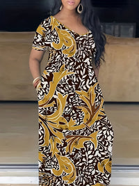 [Tie Dye Maxi Dress] Elegant Plus Size Maxi Dress | Women's Tie Dye Print Short Sleeve with Pocket, Medium Stretch Long Dress