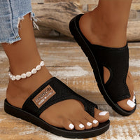 [Breathable Mesh Slippers] Comfortable Women's Breathable Mesh Flat Slippers - Solid Color Open Toe Slip-on Casual Travel Sandals - Non-Slip Durable Faux Sole, All-Season Fabric Inner, Synthetic Insole
