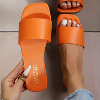 Women's Colorful Slide Sandals - Fashionable Open-Toe Flats with Ankle Strap, Faux Cover Upper & Rubber Sole, Casual Summer Shoes in Red, Green, Yellow, Blue, Brown, Black, White, Summer Footwear | Fashionable Flats | Durable