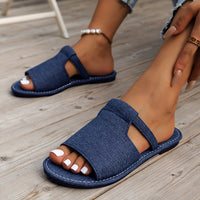 Lightweight Women's Denim Slide Sandals - Casual Open Toe Flat Summer Shoes with Solid Color Design