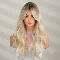 Long Ombre Blonde Hair Wig Natural Looking Layered Wavy Wigs For Women Heat Resistant Hair Wig Cosplay Party Synthetic Wig