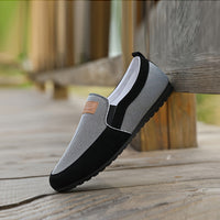 Men's Summer 2023 Canvas Slip-On Loafers - Casual & Trendy Korean Style, Versatile Black and Gray with Breathable Fabric, Non-Slip PVC Sole, Round Toe Design for Work & Leisure, Men's Footwear
