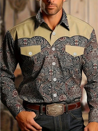 Men'S Casual Shirt, Geometric Pattern Print - Casual Buttons Long Sleeve Casual Party, Daily Festival, Four Seasons, Lapel Long Sleeve Outdoor Shirt, Comfortable Men'S Spring and Autumn Shirt, Fashion Top