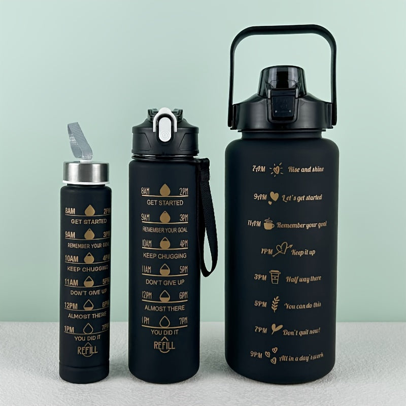 Frosted Gradient Large Capacity Plastic Bottles 2000ML + 750ML + 300ML Three-piece Water Bottles Portable Sports Outdoor Water Bottles