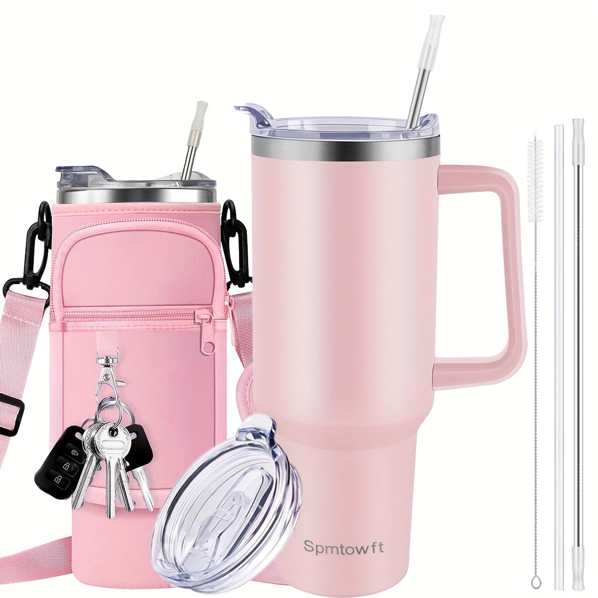 40oz Tumbler with Handle and Straw Lid& Carrier Bag, Durable Stainless Steel Travel Coffee Mug, Reusable Straw, Suitable For Hot And Cold Drinks, BPA-free Metal Water Bottles, Valentines Day Gifts, Wedding, Mens Gifts, Gifts