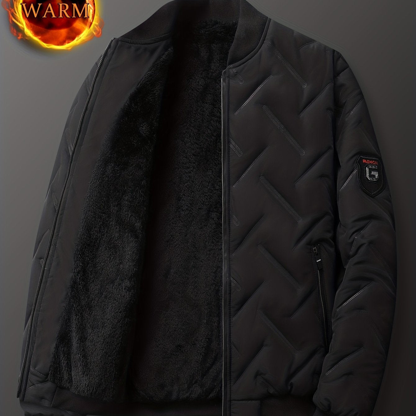 Men's Regular Fit Solid Color Sherpa Lined Varsity Jacket, Casual Fleece Lined Baseball Jacket Coat for Winter Autumn