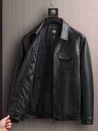 Full Zip Up PU Jacket, Men's Casual Windbreaker Jacket Faux Leather Coat Lapel Coat For Spring Autumn