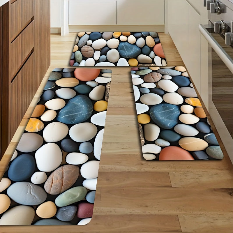 1pc Vibrant Pebble Pattern Rug - Anti-Slip Bathroom & Kitchen Mats, Decorative Water-Resistant Floor Coverings for Indoor/Outdoor Use, Perfect Non-Slip Bath Mat, Kitchen & Toilet Mats