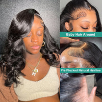 Short Bob Wig 13x4 HD Lace Frontal Wig Human Hair Brazilian Remy Transparent Lace Front Wig For Women Loose Body Wave Pre Plucked Closure Wigs 180% Density 10 12 14 16 Inch