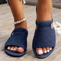 Lightweight Women's Denim Slide Sandals - Casual Open Toe Flat Summer Shoes with Solid Color Design