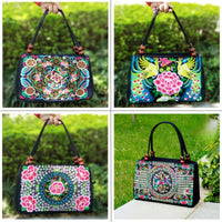Embroidered Handbag, Double Zipper Bag, Women's Printed Handbag
