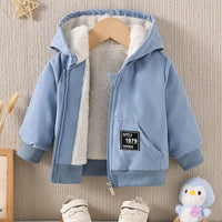 Kids Fleece Lined Warm Hooded Zipper Coat, Toddler Baby's Casual Hoodie Jacket