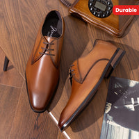 Men's Solid Colour Top Grain Leather Plain Toe Oxford Shoes, Comfy Non Slip Durable Rubber Sole Lace Up Formal Shoes, Men's Footwear