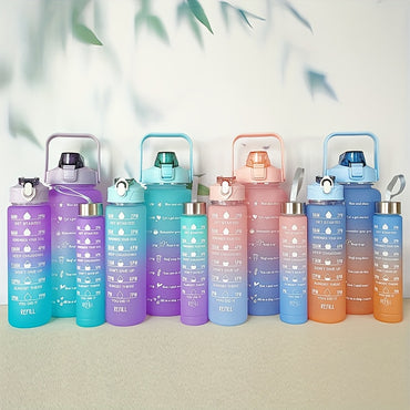 Frosted Gradient Large Capacity Plastic Bottles 2000ML + 750ML + 300ML Three-piece Water Bottles Portable Sports Outdoor Water Bottles