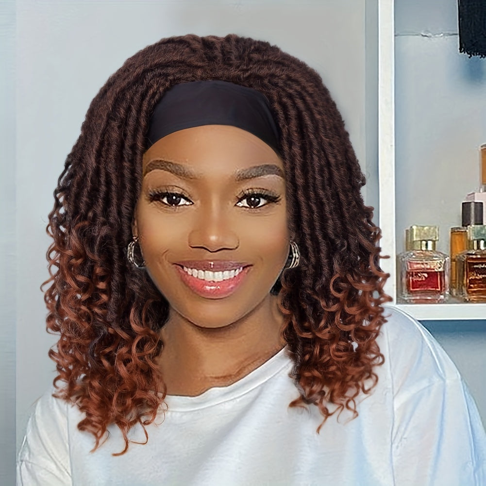 Headband Wig Headband Dreadlock Curly Hair Synthetic Wig Locs Crochet Hair Dark Brown/ Black/ 99J Ginger Color Crochet Twist Braids Hair Wigs Afro Curly Synthetic Hair Braiding Wig African Hairstyle For Women