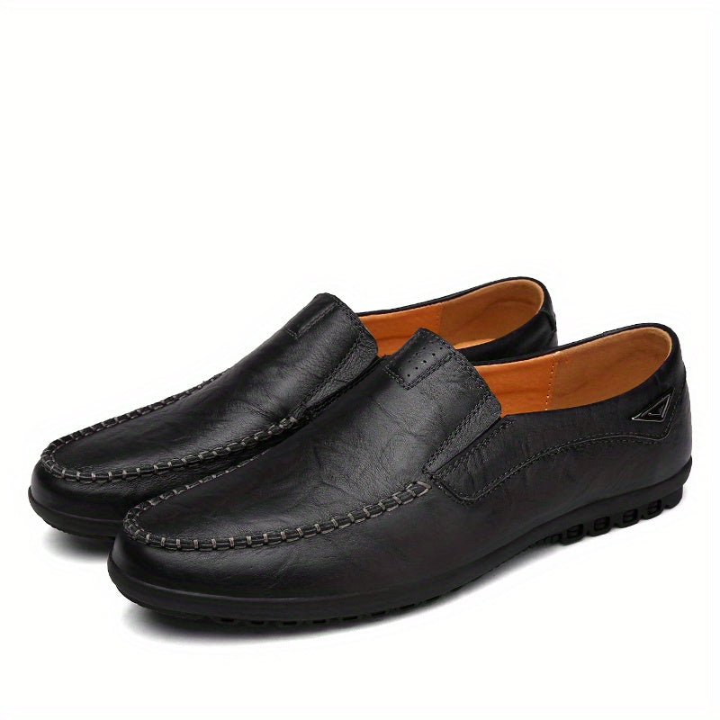 [Comfortable Loafers] CLOHOO Men's Genuine Faux Leather Slip-On Loafers | Non-Slip Comfortable Casual Shoes with Round Toe, Black, Rubber Sole, Faux Cover Lining - All Seasons Durable Footwear, Sleek Loafer Design