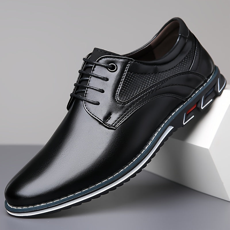 Plus Size Men's Solid Colour Plain Toe Derby Shoes, Comfy Non Slip Lace Up Rubber Sole Dress Shoes, Men's Footwear